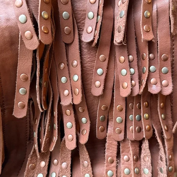 Lucky Penny Anthropologie Sunlit Fringe Soft Leather & Studs Hobo Bag Festival - Picture 5 of 16